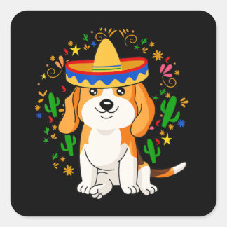 Cute Beagle Hund Cinco De Mayo Firande Gift Fyrkantigt Klistermärke