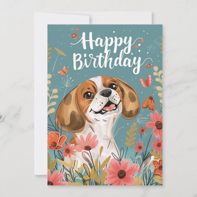 Cute Beagle hund Grattis på födelsedagen Julkort (Framsida)