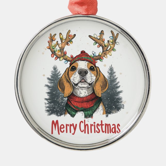 Cute Beagle Hund Julgransprydnad Metall (Framsidan)