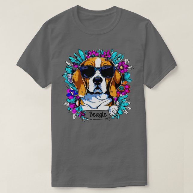 Cute Beagle-hund och blommor T Shirt (Design framsida)