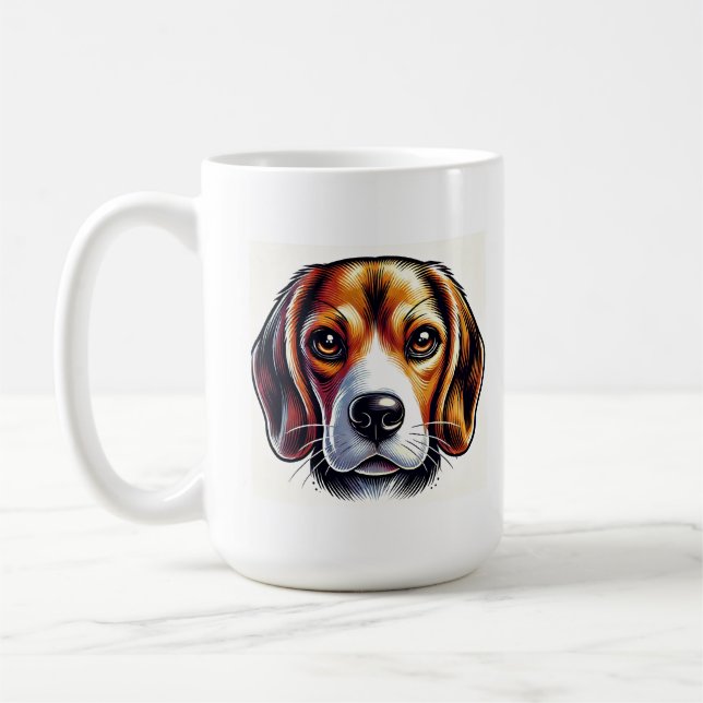 Cute Beagle Hund Porträtt med Vibrant Färg Kaffemugg (Vänster)