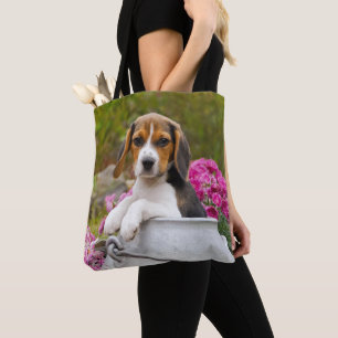 Cute Beagle Hund Puppy i Mjölk Churn Photo Shoppe Tygkasse
