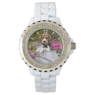 Cute Beagle Hund Puppy Mjölk Churn (rattplatta) Armbandsur