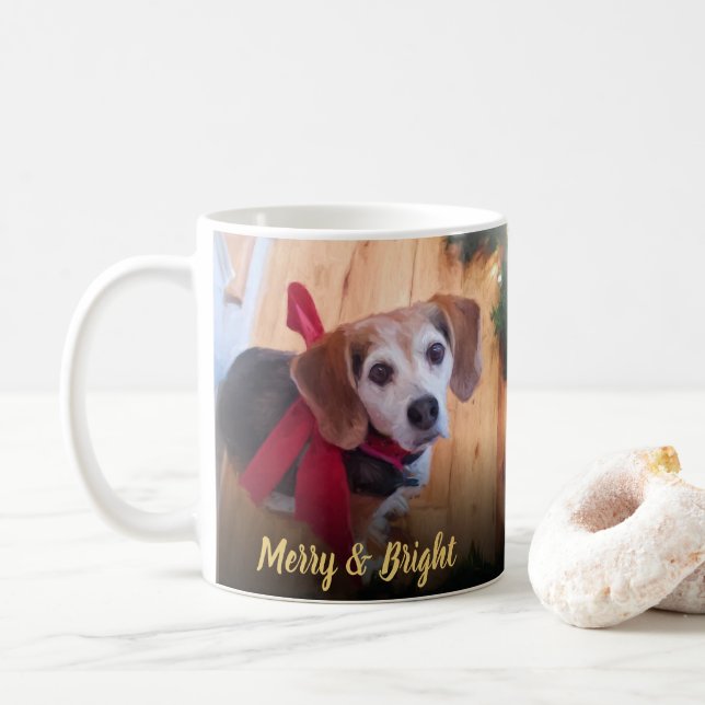 Cute Beagle Hund Red Bow Merry & Bright jul C Kaffemugg (Med munk)