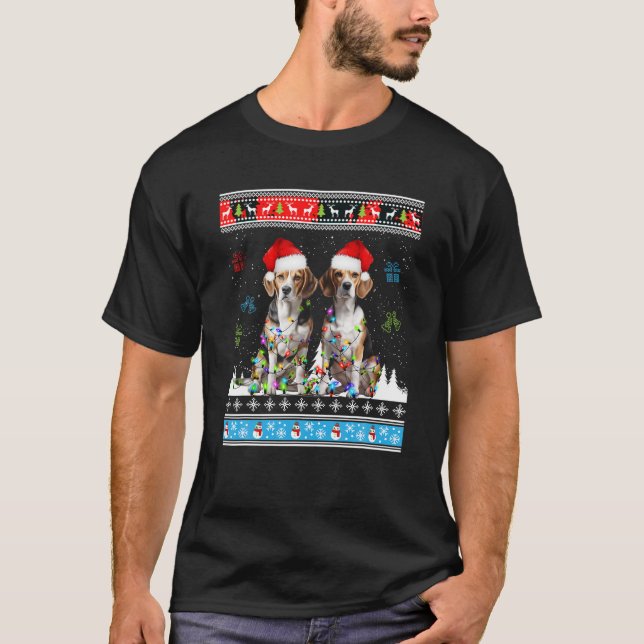 Cute Beagle Hund Reindeer jul Ugly Julafton Sweat T Shirt (Framsida)