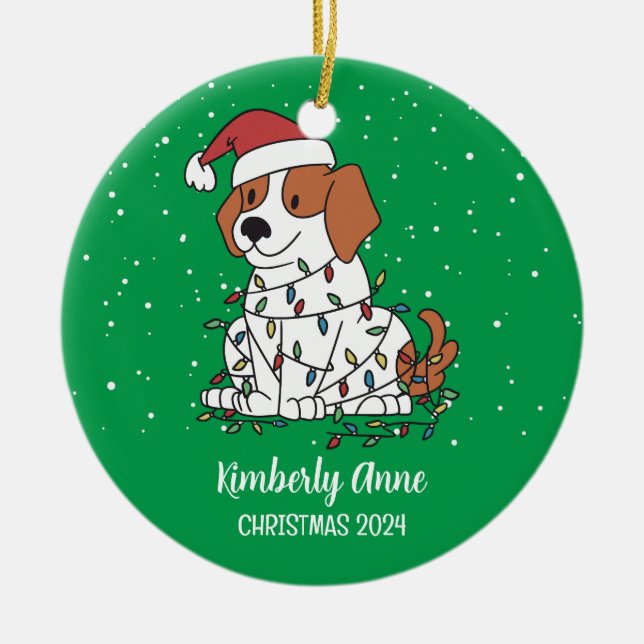 Cute Beagle-Hund Snowy Winter Helgdag Julgransprydnad Keramik (Framsidan)