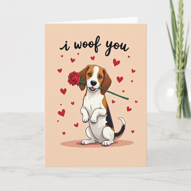 Cute Beagle I Woof You Card Kort (Framsida)