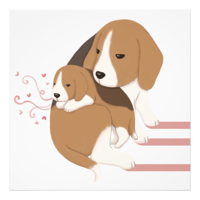Cute Beagle Mamma & Baby Illustration Fototryck (Framsidan)