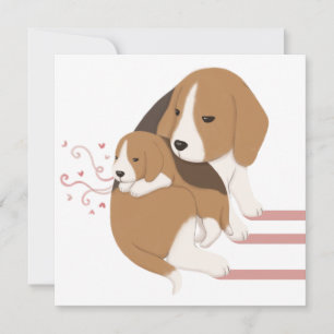 Cute Beagle Mamma & Baby Illustration Tack Kort