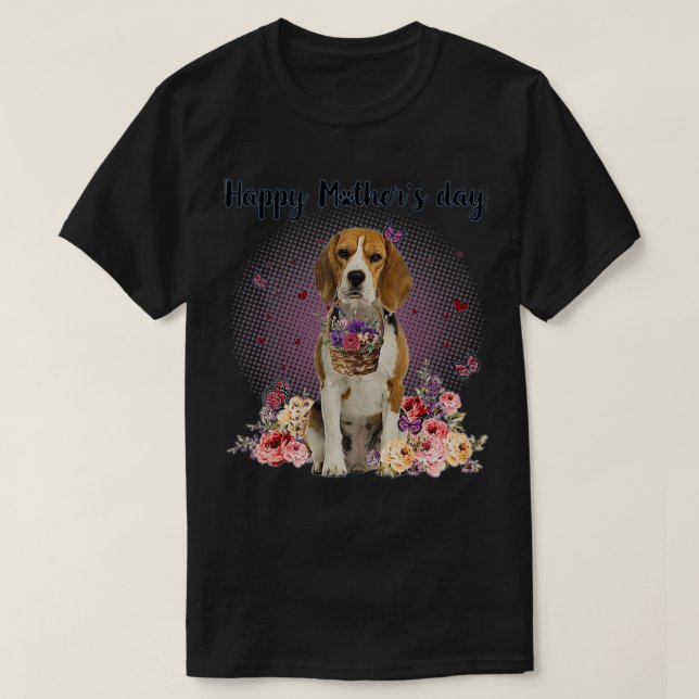 Cute Beagle Mamma Flower Lycklig Mors dag Kärlek H T Shirt (Design framsida)