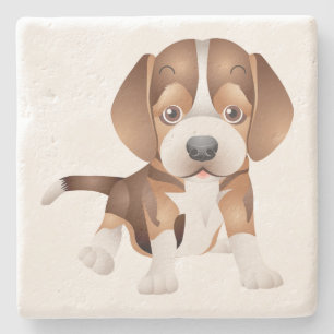 Cute Beagle Mamma Puppy Pappa Tecknad Valp Stenunderlägg