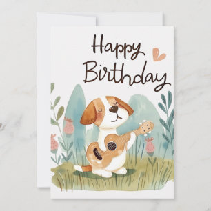 Cute Beagle med gitarr Grattis på födelsedagen Julkort