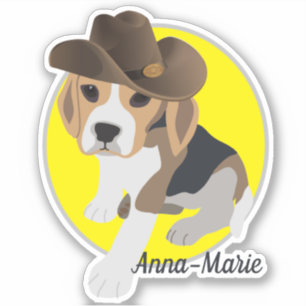 CUTE BEAGLE PUPPY BILD COWBOY HAT NAMN SHAPED KLISTERMÄRKEN