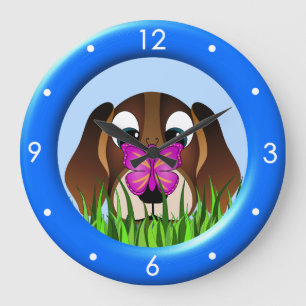Cute Beagle Puppy Hund Butterfly Large Round Clock Stor Klocka