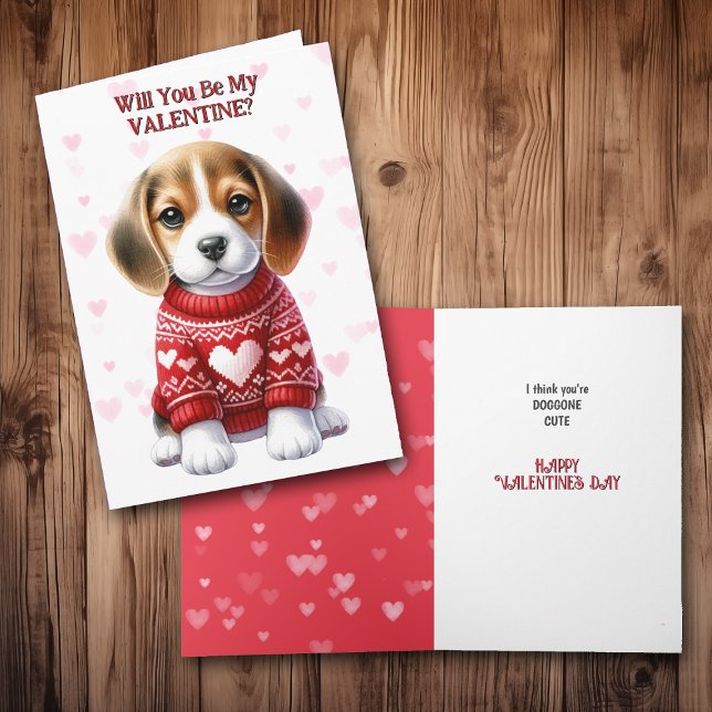 Cute Beagle Puppy i Sweater Valentine Helgkort (Skapare uppladdad)