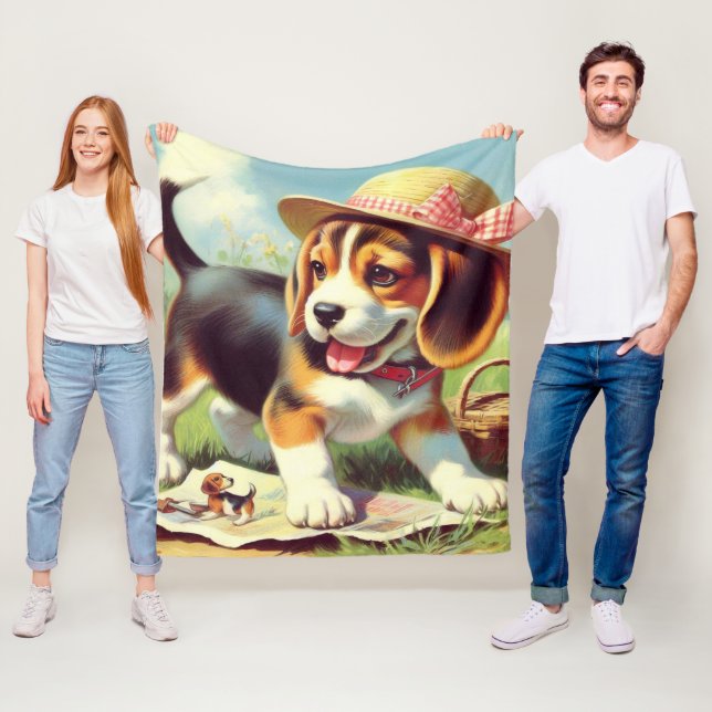 Cute Beagle Puppy-målning Fleecefilt (På plats)