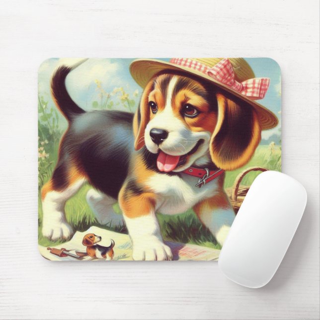 Cute Beagle Puppy-målning Musmatta (Med mus)