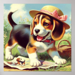 Cute Beagle Puppy-målning Poster