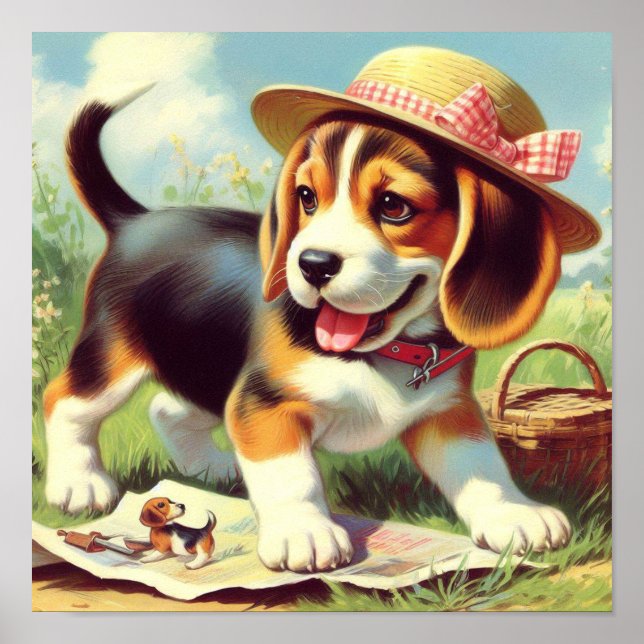 Cute Beagle Puppy-målning Poster (Framsidan)