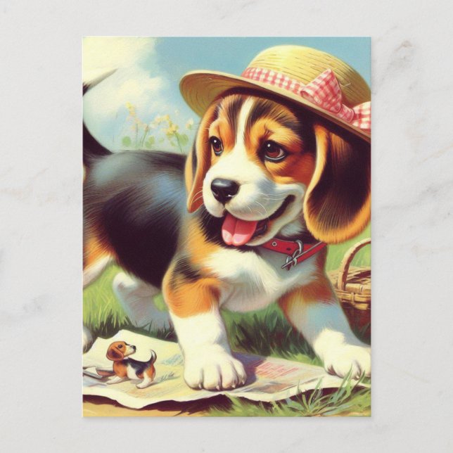 Cute Beagle Puppy-målning Vykort (Framsida)
