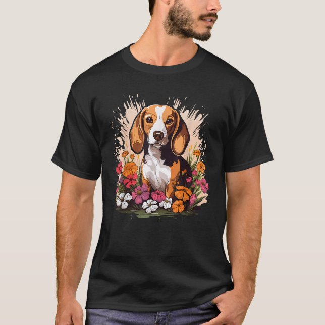 Cute Beagle Spring Flower Garden Beautiful Nature  T Shirt (Framsida)