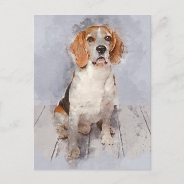 Cute Beagle Watercolor Porträtt Vykort (Framsida)