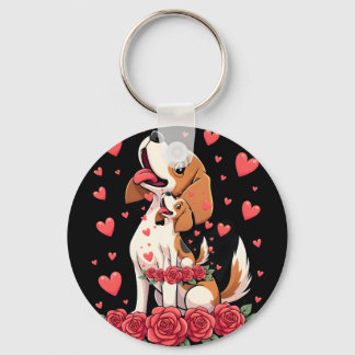 Cute Beagle with Red Roses Hearts Floral Valentine Nyckelring