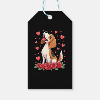 Cute Beagle with Red Roses Hearts Floral Valentine Presentetikett