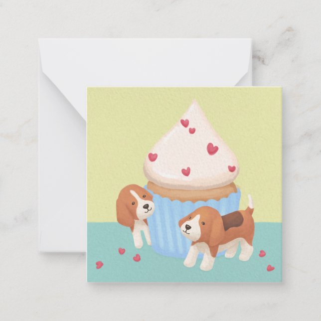 Cute Beagles & Cupcoa Illustration Anteckningskort (Framsida)