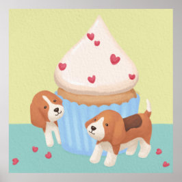 Cute Beagles & Cupcoa Illustration Poster