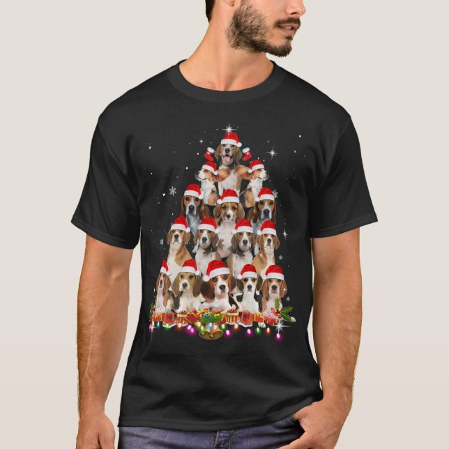 Cute Beagles Julgran Hund Santa Julafton Funny P T Shirt (Framsida)