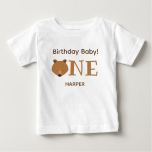 Cute Bear 1 Namn 1:a födelsedagen T Shirt