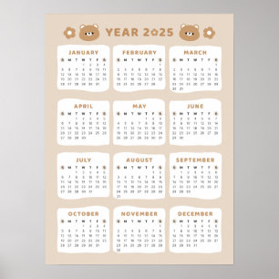 Cute Bear 2025-kalender Poster