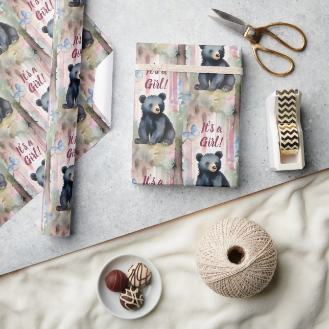 Cute Bear a Girl Baby Shower Presentpapper (Hantverk)