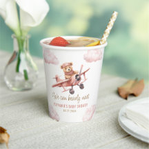 Cute Bear Airplan Rosa Girl Baby Shower