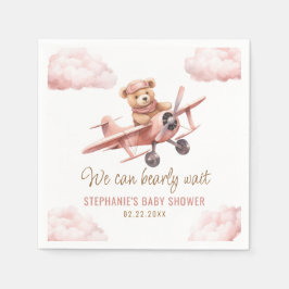 Cute Bear Airplan Rosa Girl Baby Shower Pappersservett