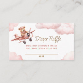 Cute Bear Airplane Rosa Girl Diaper Raffle Tilläggskort
