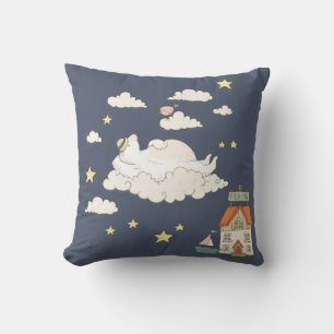 Cute Bear and Bird Illustration Scene i Himlar Kudde