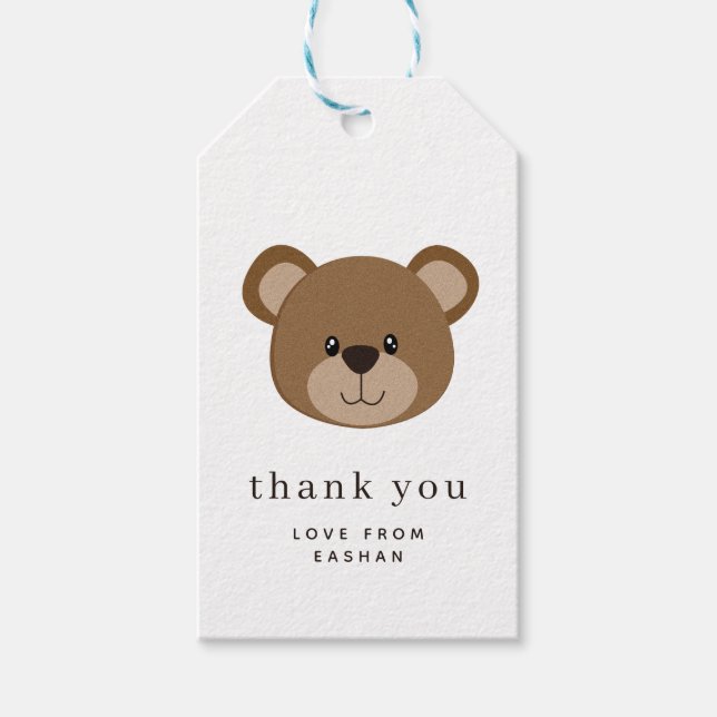 Cute Bear Ansikte | 1:a födelsedag Tack Presentetikett (Framsidan)