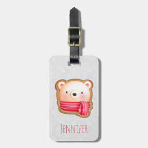 Cute Bear Ansikte i en Red Scarf-julkaka Bagagebricka