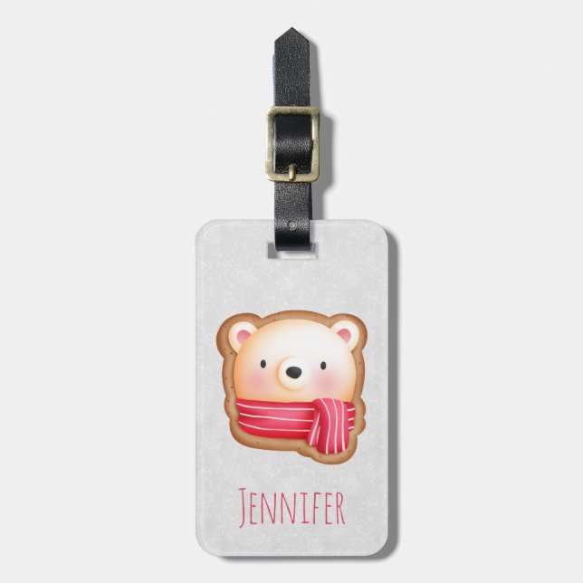 Cute Bear Ansikte i en Red Scarf-julkaka Bagagebricka (Vertikal Framsida)