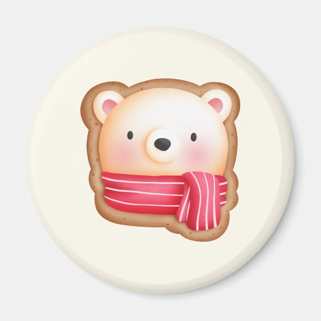 Cute Bear Ansikte i en Red Scarf-julkaka Magnet (Framsidan)