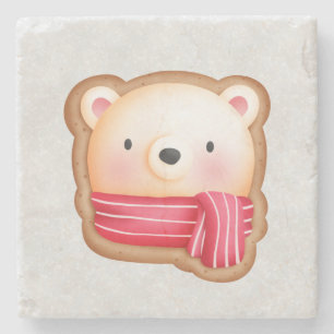 Cute Bear Ansikte i en Red Scarf-julkaka Stenunderlägg