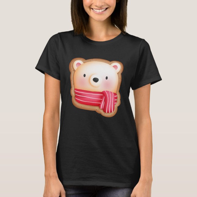 Cute Bear Ansikte i en Red Scarf-julkaka T Shirt (Framsida)