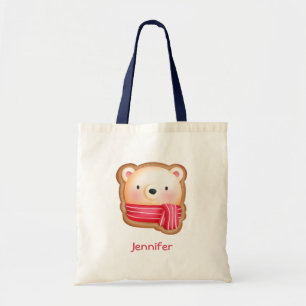 Cute Bear Ansikte i en Red Scarf-julkaka Tygkasse