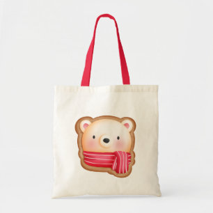 Cute Bear Ansikte i en Red Scarf-julkaka Tygkasse