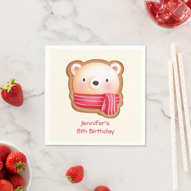 Cute Bear Ansikte i Red Scarf Birthday Pappersservett (Insitu)