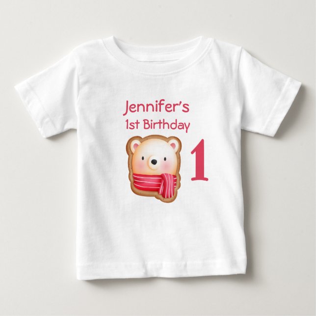 Cute Bear Ansikte i Red Scarf Birthday T Shirt (Framsida)