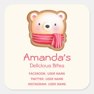 Cute Bear Ansikte i Red Scarf Business Fyrkantigt Klistermärke