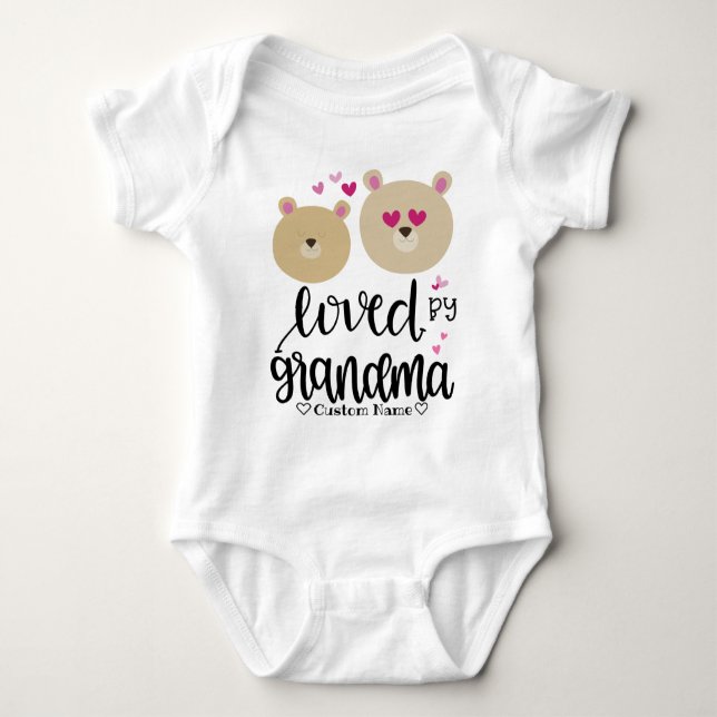 Cute Bear Ansikte - Loved by Grandma T Shirt (Framsida)
